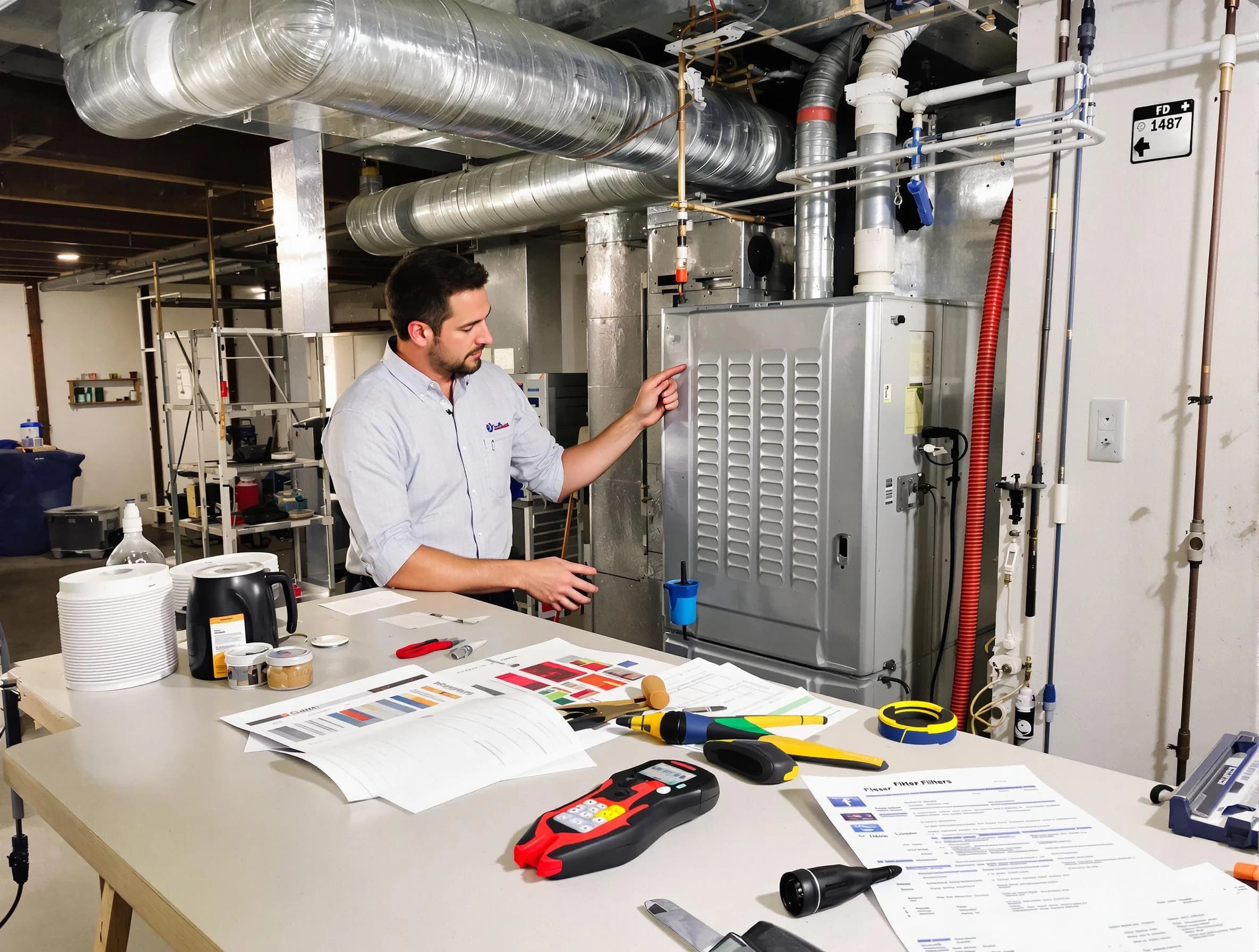 McDonough Air Duct Cleaning inspector conducting detailed filter system evaluation using professional diagnostic tools in McDonough