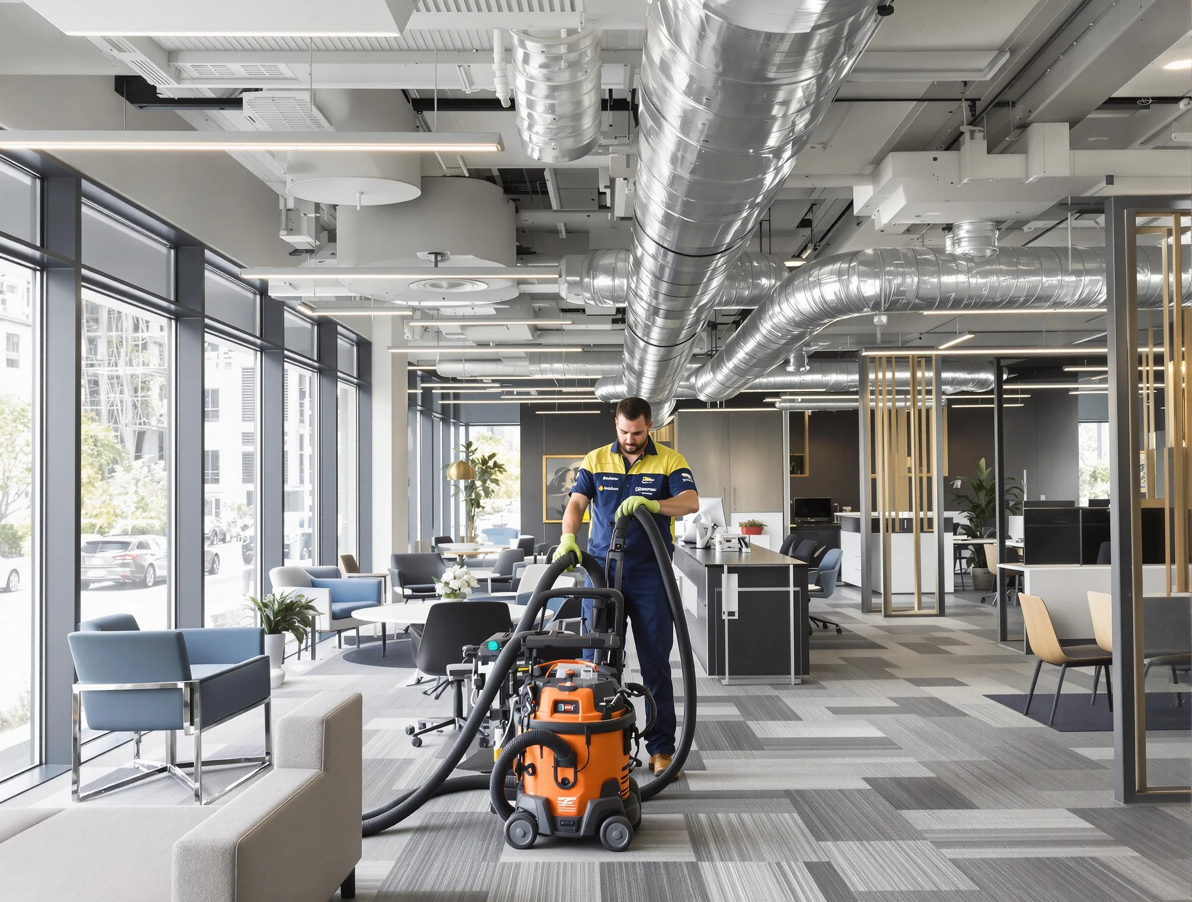 McDonough Air Duct Cleaning team performing thorough commercial duct cleaning at a McDonough business center